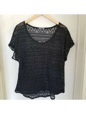 Warehouse One Lace Top Short Sleeve Black Size xl